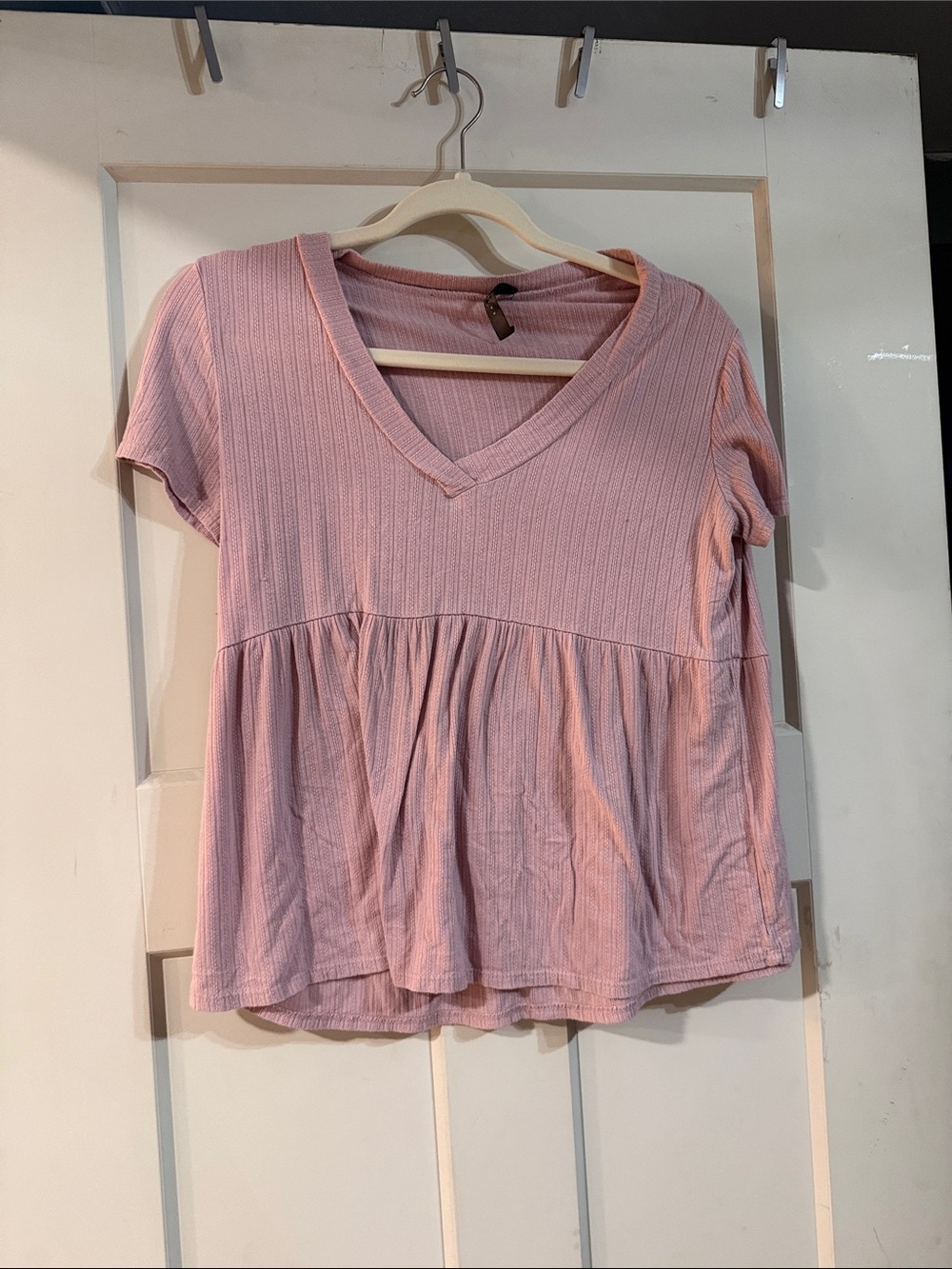 Women’s Ribbed V-Neck Smock Top - Pink